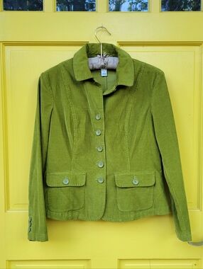 Talbots Petite Olive Green Corduroy Blazer Stretch Tailored Jacket Preppy Academ